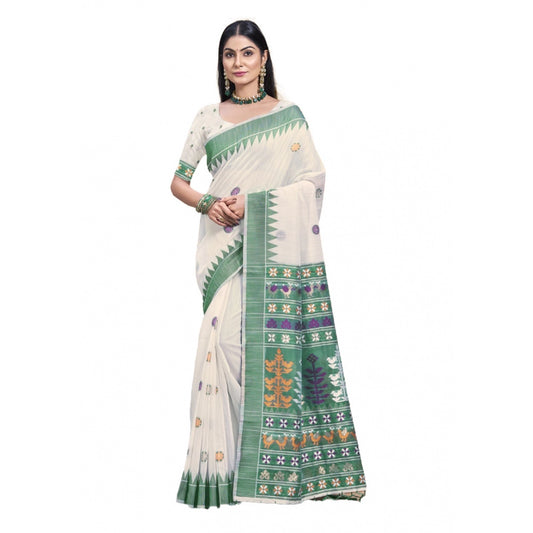 Clasymist Women's Cotton Printed Saree With Unstitched Blouse 5.5Mtr (Green)