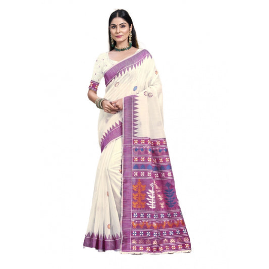 Clasymist Women's Cotton Printed Saree With Unstitched Blouse 5.5Mtr (Lavender)