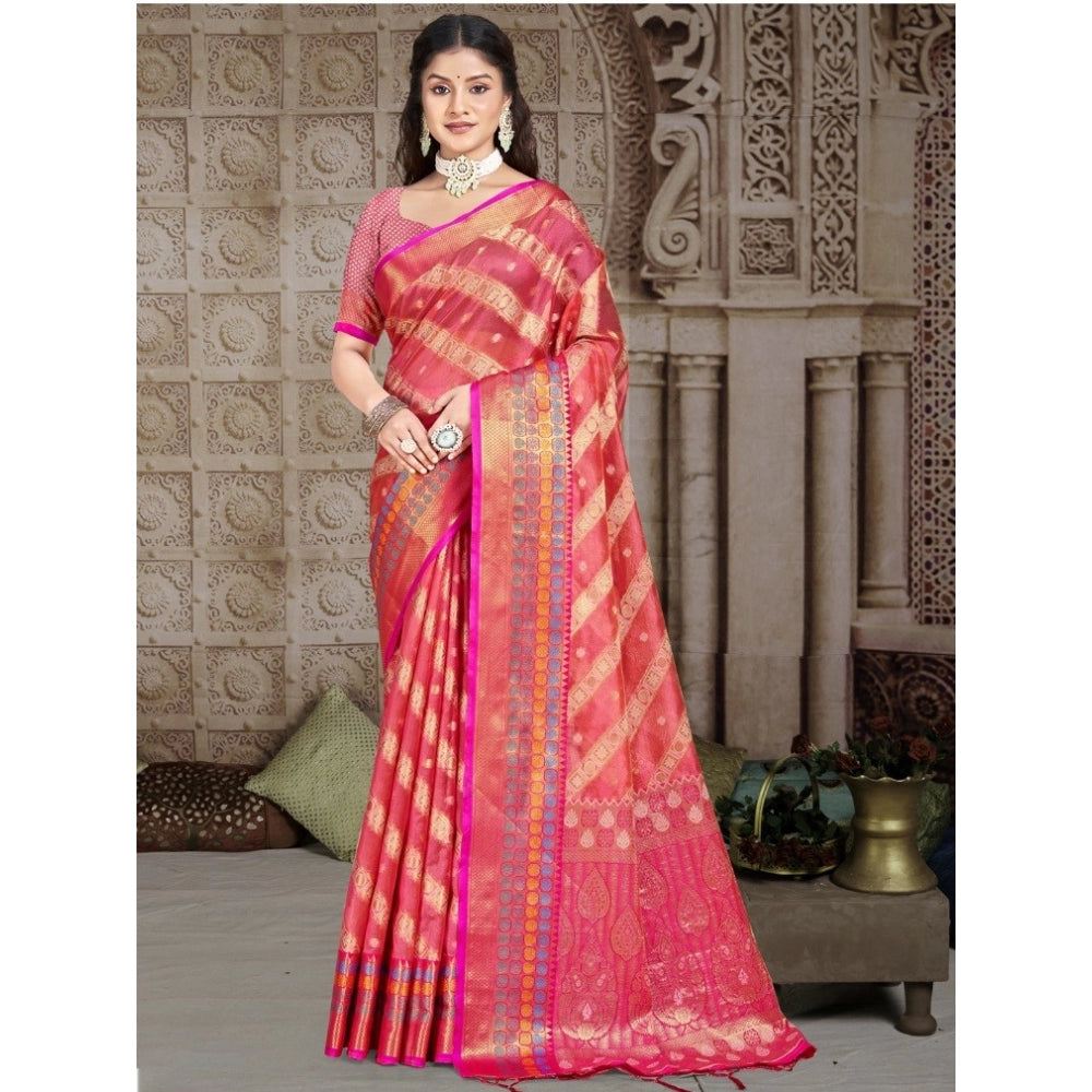 Clasymist Women's Silk Woven Design Saree With Unstitched Blouse 5.5Mtr (Pink)