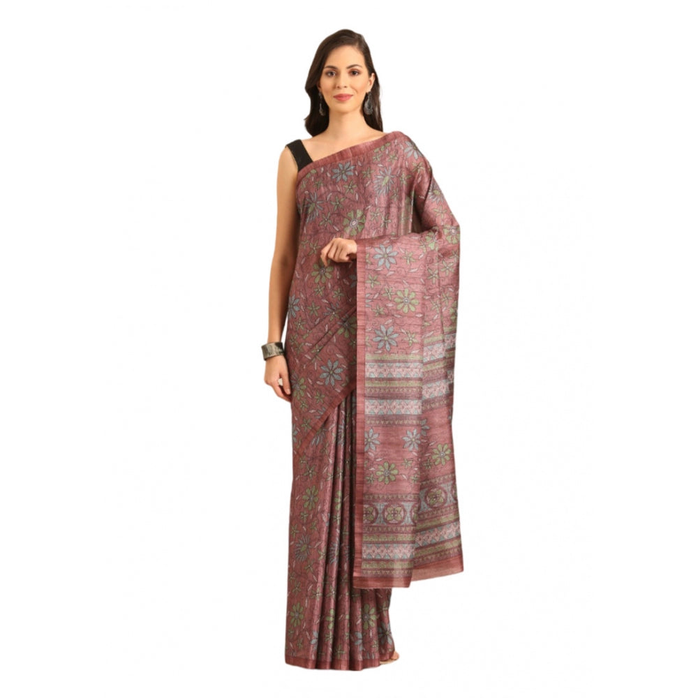 Clasymist Women's Cotton Printed Saree With Unstitched Blouse 5.5Mtr (Pink)