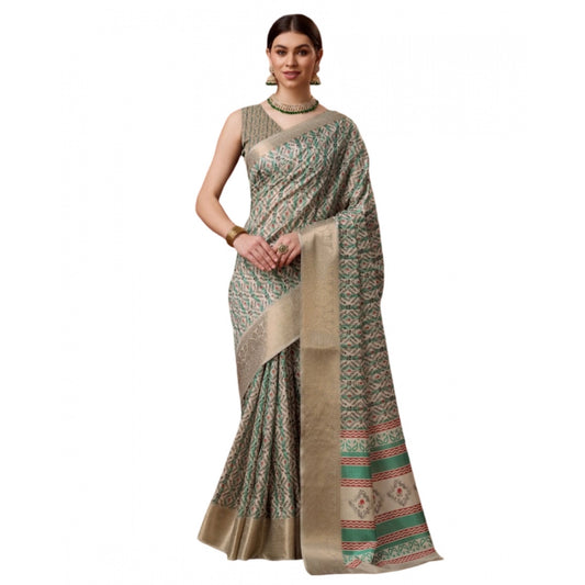 Clasymist Women's Cotton Printed Saree With Unstitched Blouse 5.5Mtr (Turquoise)