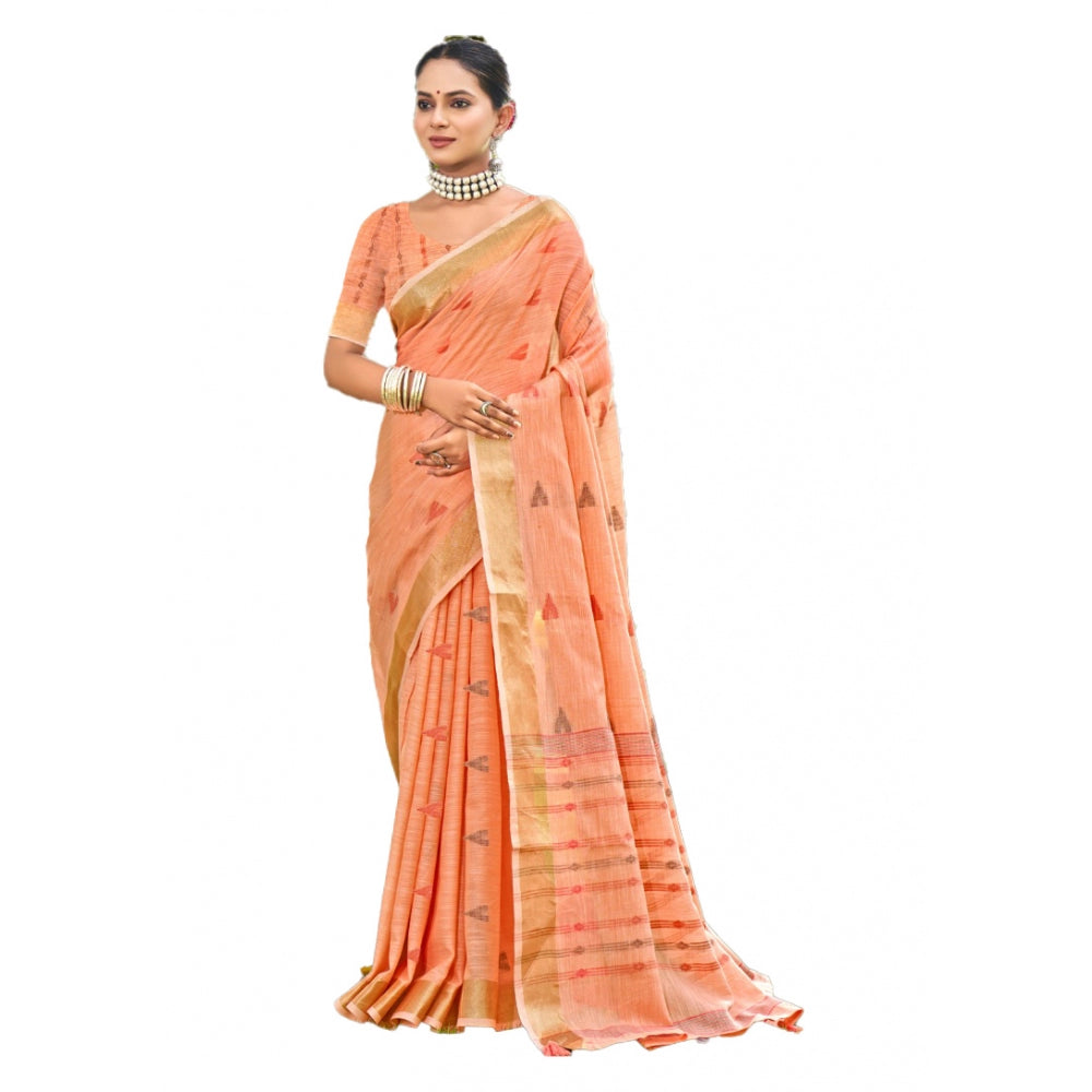 Clasymist Women's Cotton Printed Saree With Unstitched Blouse 5.5Mtr (Peach)