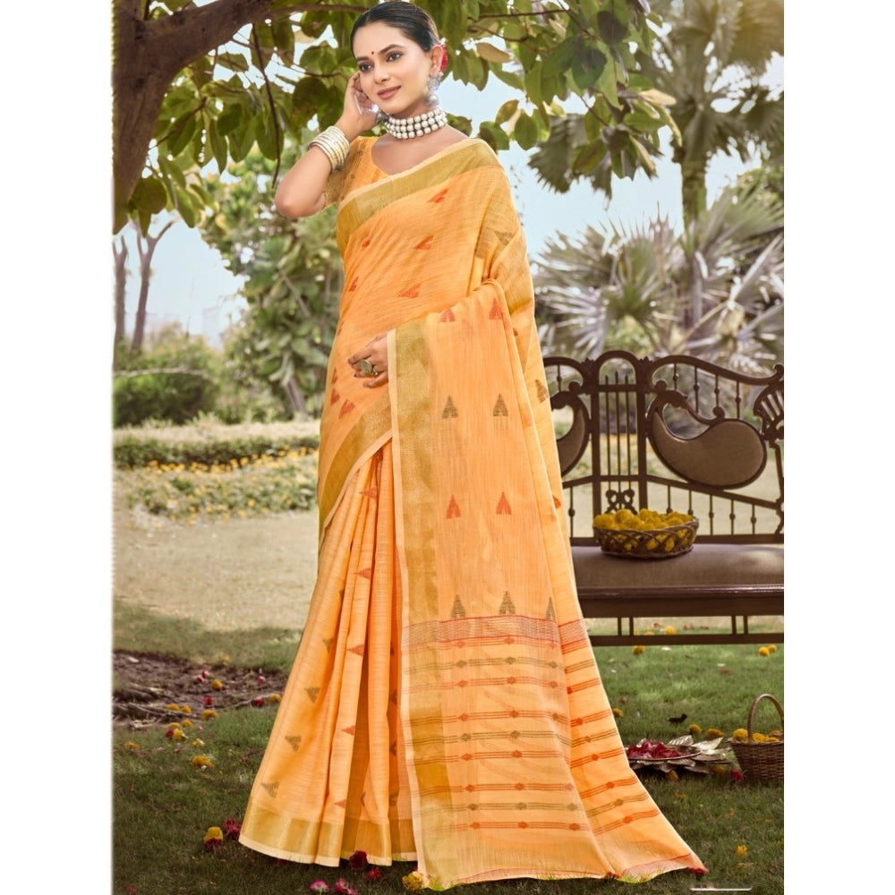 Clasymist Women's Cotton Printed Saree With Unstitched Blouse 5.5Mtr (Orange)