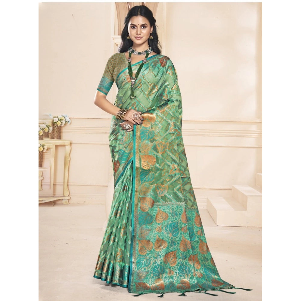 Clasymist Women's Organza Woven Design Saree With Unstitched Blouse 5.5Mtr (Green)