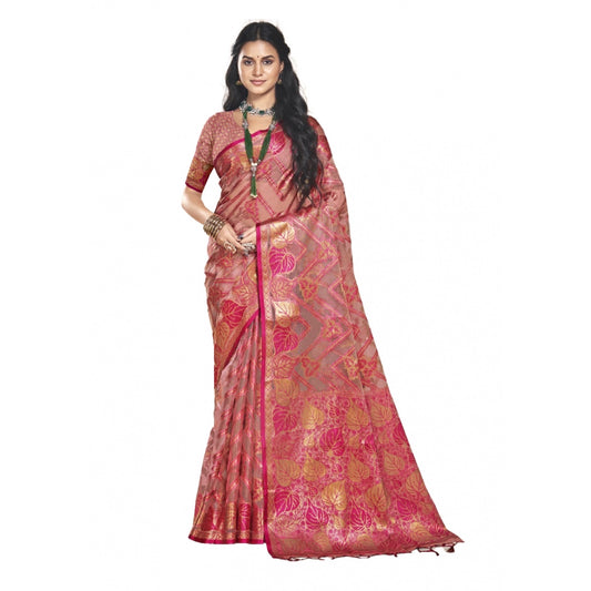 Clasymist Women's Organza Woven Design Saree With Unstitched Blouse 5.5Mtr (Pink)