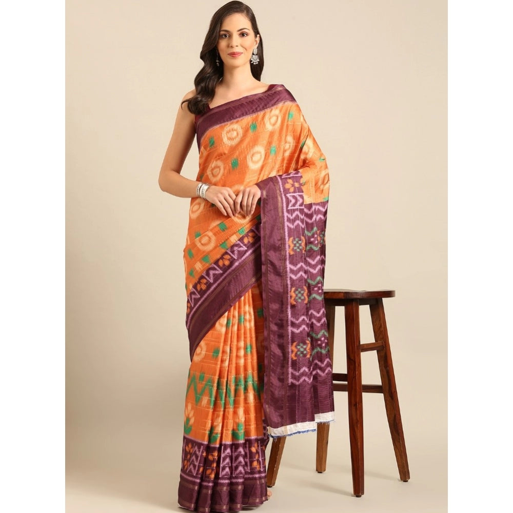 Clasymist Women's Cotton Printed Saree With Unstitched Blouse 5.5Mtr (Orange)