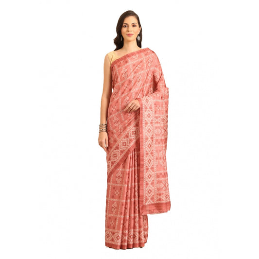 Clasymist Women's Cotton Printed Saree With Unstitched Blouse 5.5Mtr (Peach)