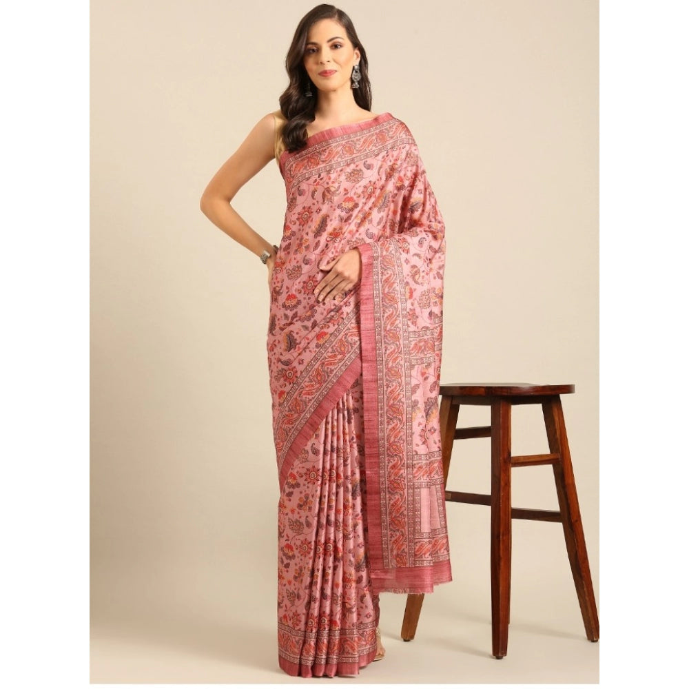 Clasymist Women's Cotton Printed Saree With Unstitched Blouse 5.5Mtr (Pink)