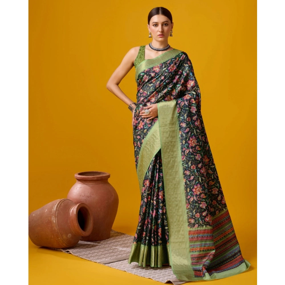 Clasymist Women's Cotton Printed Saree With Unstitched Blouse 5.5Mtr (Multicolor)