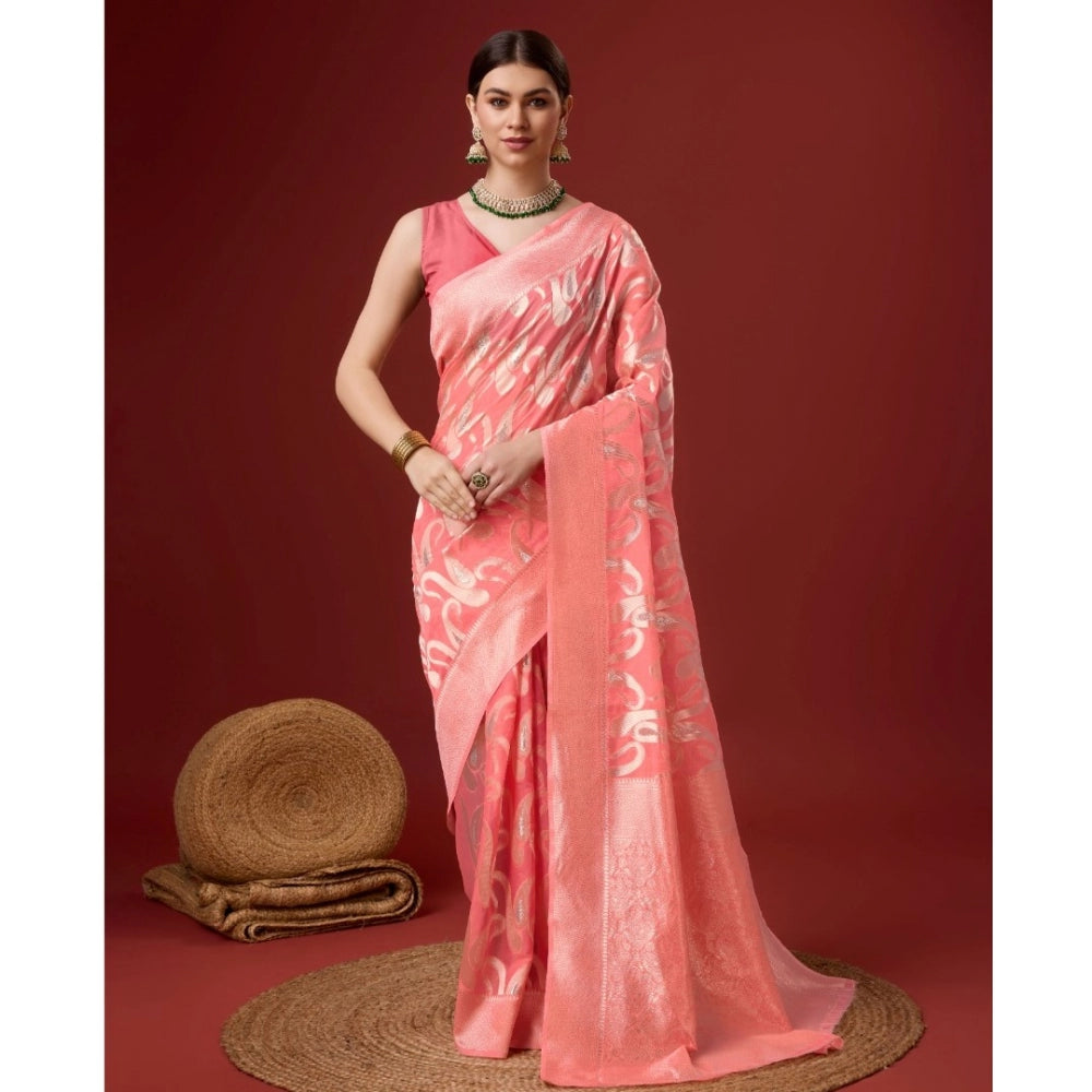 Clasymist Women's Cotton Printed Saree With Unstitched Blouse 5.5Mtr (Pink)