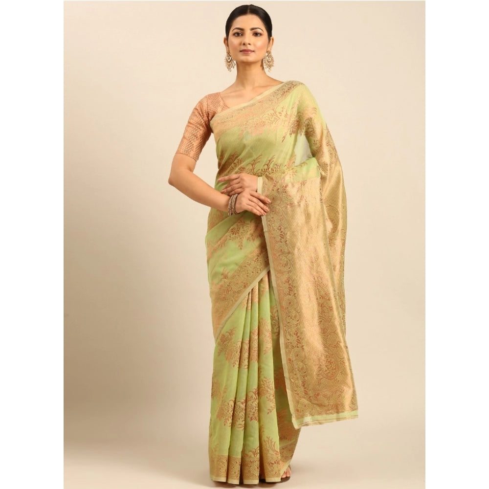 Clasymist Women's Cotton Woven Design Saree With Unstitched Blouse 5.5Mtr (Light-Green)