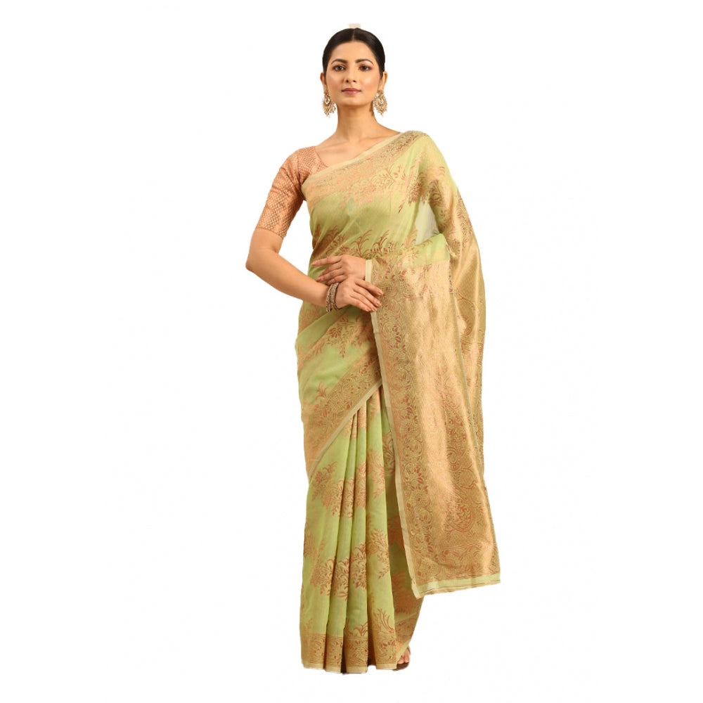 Clasymist Women's Cotton Woven Design Saree With Unstitched Blouse 5.5Mtr (Light-Green)