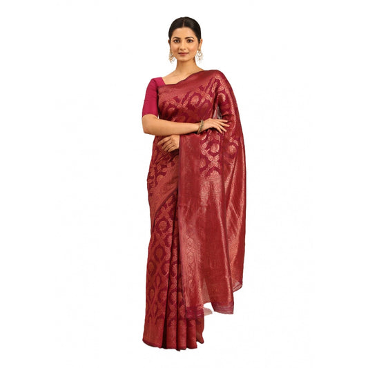 Clasymist Women's Cotton Woven Design Saree With Unstitched Blouse 5.5Mtr (Magenta)