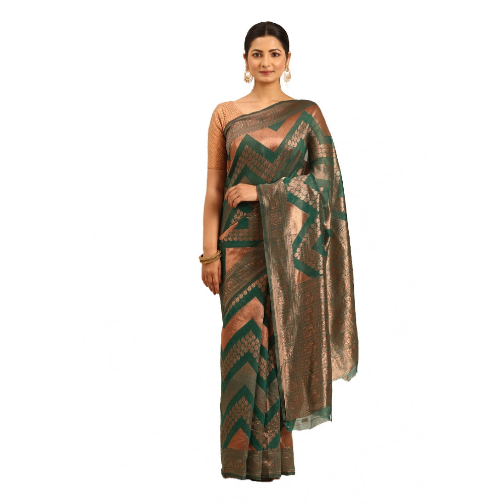 Clasymist Women's Cotton Woven Design Saree With Unstitched Blouse 5.5Mtr (Green)