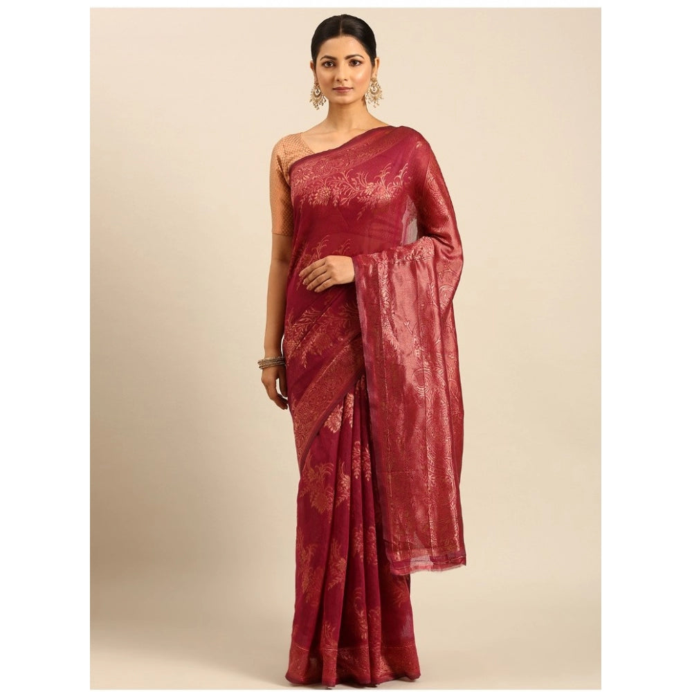 Clasymist Women's Cotton Woven Design Saree With Unstitched Blouse 5.5Mtr (Magenta)