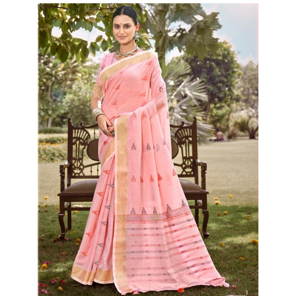 Clasymist Women's Cotton Printed Saree With Unstitched Blouse 5.5Mtr (Pink)