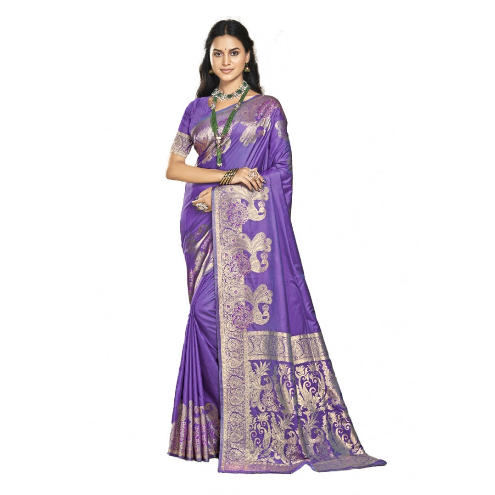 Clasymist Women's Silk Woven Design Saree With Unstitched Blouse 5.5Mtr (Lavender)