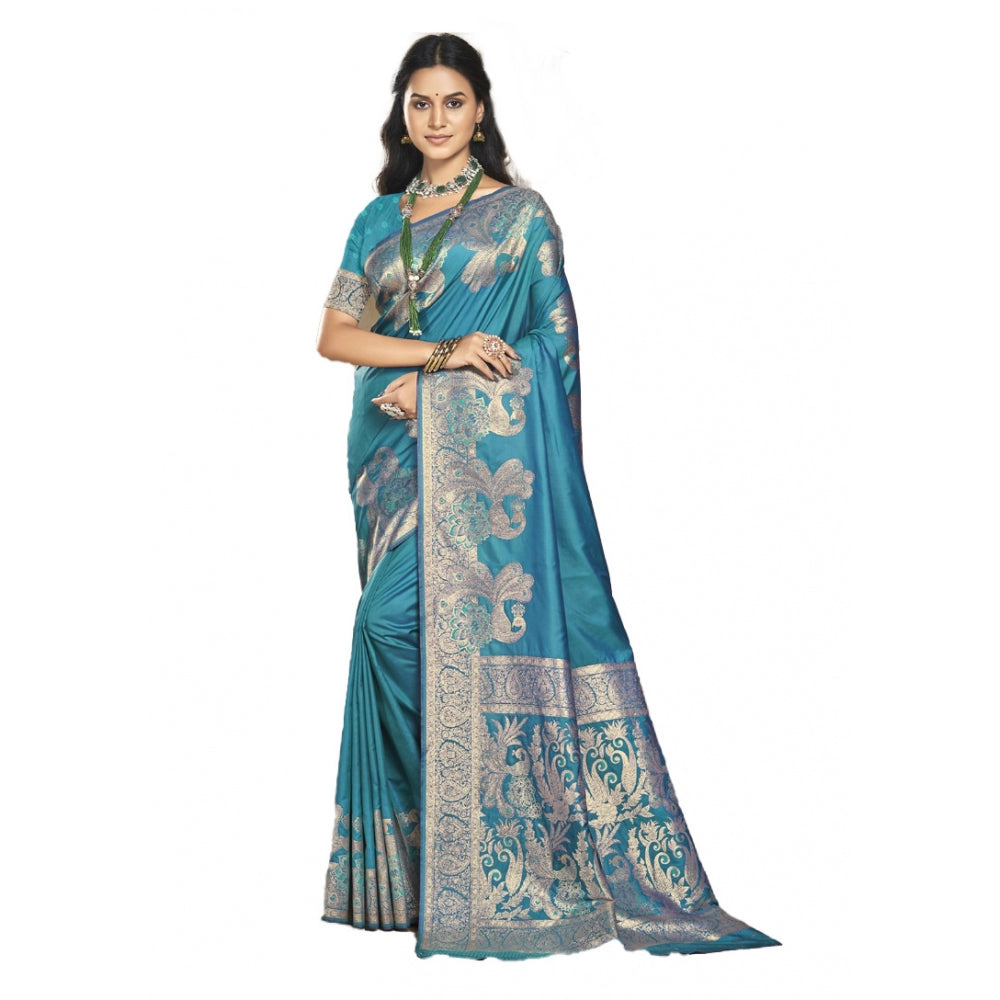 Clasymist Women's Silk Woven Design Saree With Unstitched Blouse 5.5Mtr (Blue)