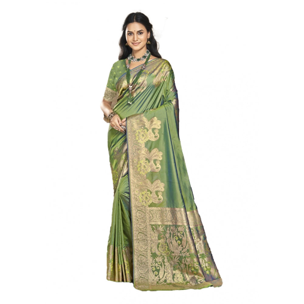 Clasymist Women's Silk Woven Design Saree With Unstitched Blouse 5.5Mtr (Green)