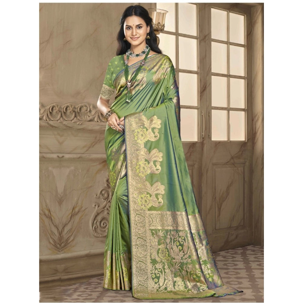 Clasymist Women's Silk Woven Design Saree With Unstitched Blouse 5.5Mtr (Green)