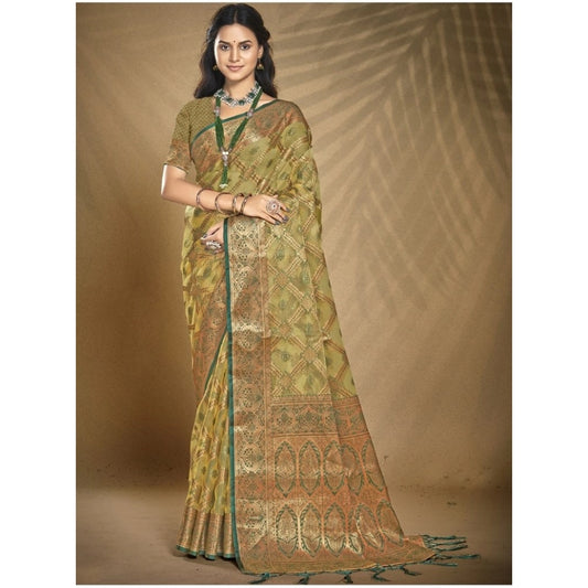 Clasymist Women's Organza Woven Design Saree With Unstitched Blouse 5.5Mtr (Green)