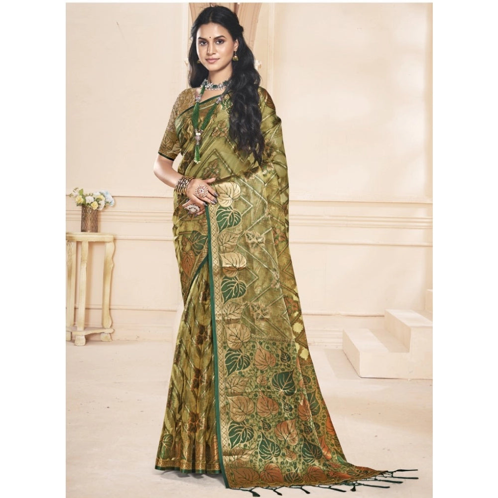 Clasymist Women's Organza Woven Design Saree With Unstitched Blouse 5.5Mtr (Green)