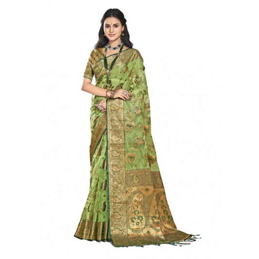 Clasymist Women's Organza Woven Design Saree With Unstitched Blouse 5.5Mtr (Green)