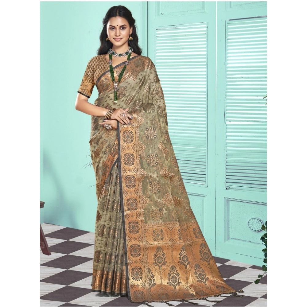 Clasymist Women's Organza Woven Design Saree With Unstitched Blouse 5.5Mtr (Grey)