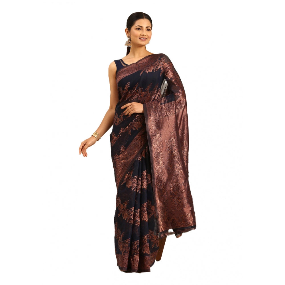 Clasymist Women's Cotton Woven Design Saree With Unstitched Blouse 5.5Mtr (Black)