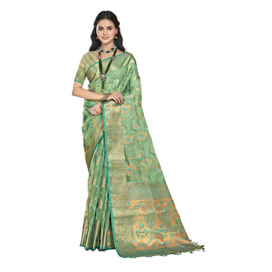 Clasymist Women's Organza Woven Design Saree With Unstitched Blouse 5.5Mtr (Green)