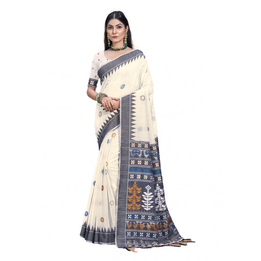 Clasymist Women's Cotton Printed Saree With Unstitched Blouse 5.5Mtr (Grey)