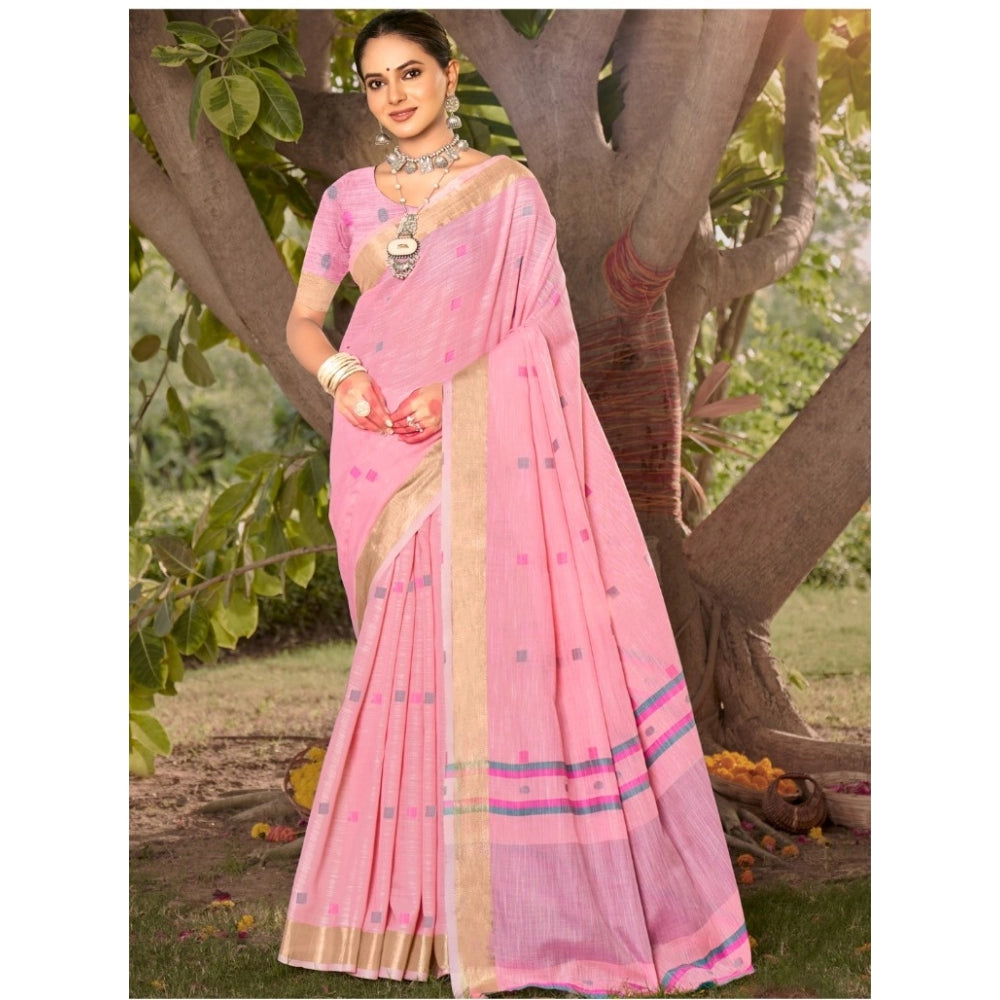 Clasymist Women's Cotton Printed Saree With Unstitched Blouse 5.5Mtr (Pink)