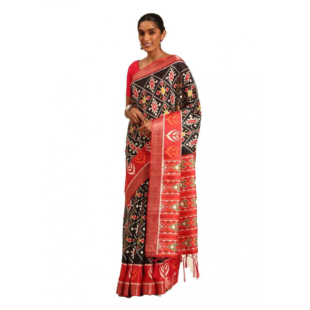 Clasymist Women's Cotton Printed Saree With Unstitched Blouse 5.5Mtr (Black)