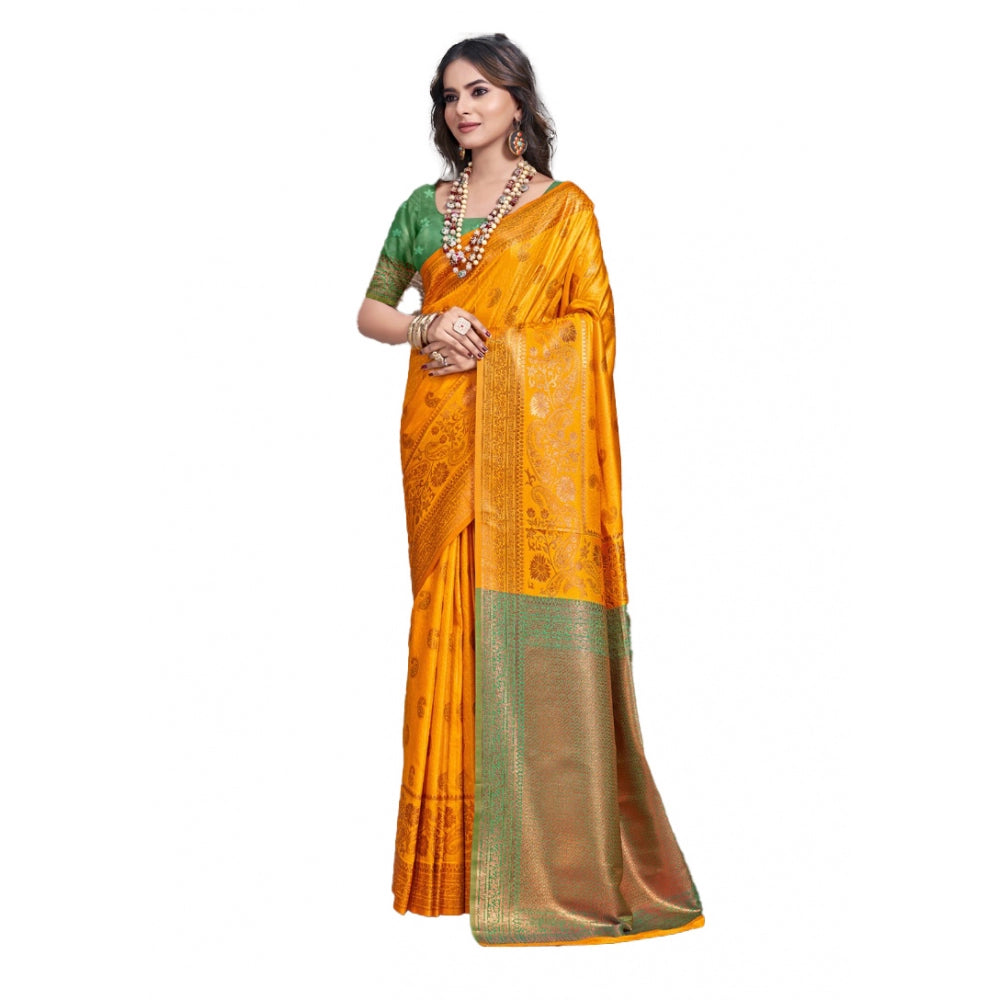 Clasymist Women's Silk Woven Design Saree With Unstitched Blouse 5.5Mtr (Yellow)