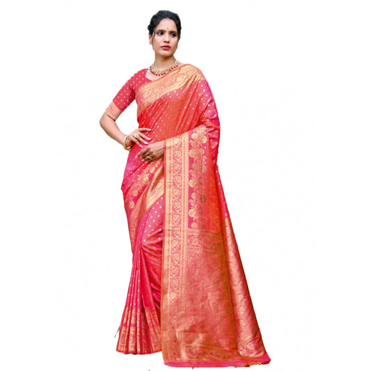 Clasymist Women's Silk Woven Design Saree With Unstitched Blouse 5.5Mtr (Pink)