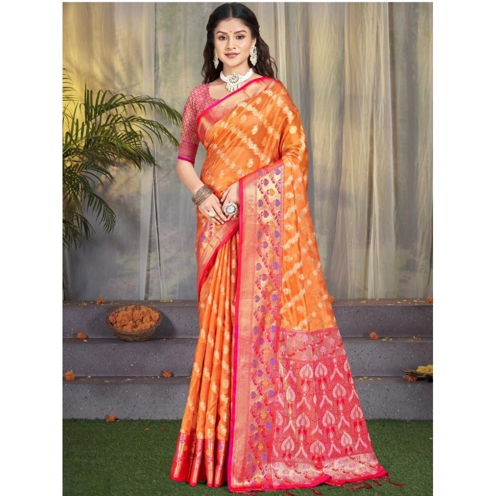 Clasymist Women's Silk Woven Design Saree With Unstitched Blouse 5.5Mtr (Orange)