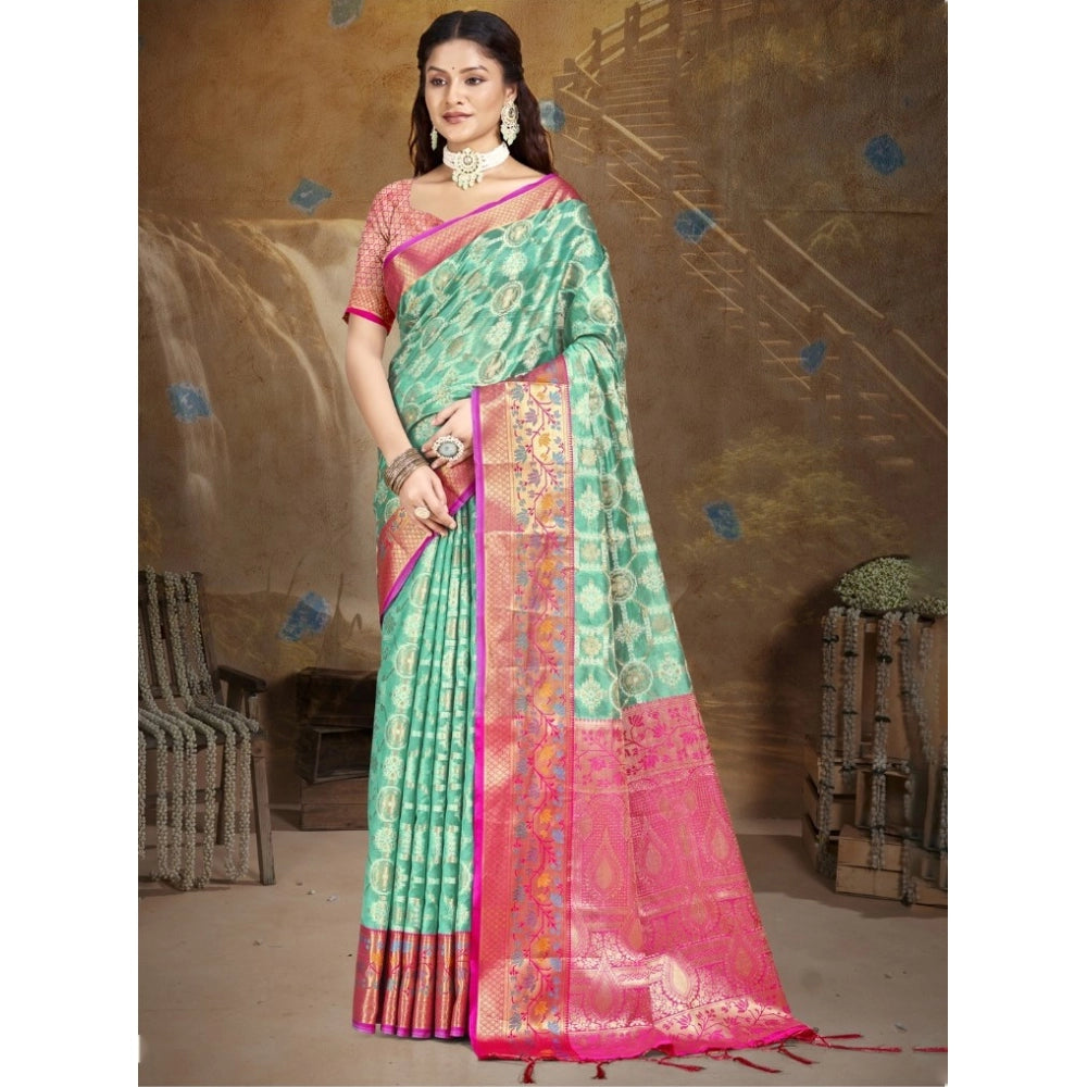 Clasymist Women's Silk Woven Design Saree With Unstitched Blouse 5.5Mtr (Green)