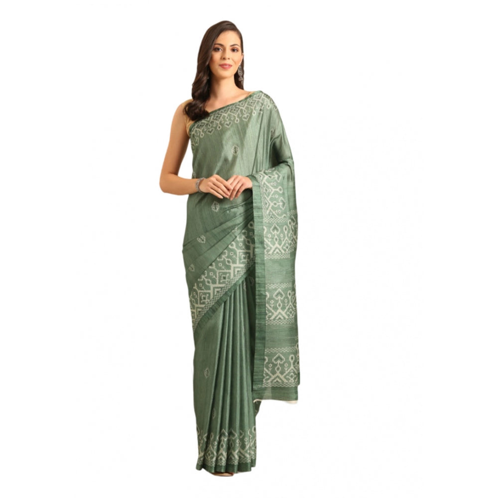 Clasymist Women's Cotton Printed Saree With Unstitched Blouse 5.5Mtr (Green)