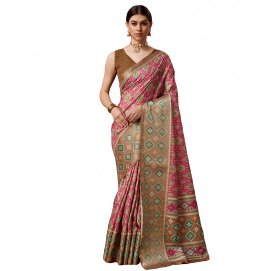 Clasymist Women's Cotton Printed Saree With Unstitched Blouse 5.5Mtr (Pink)