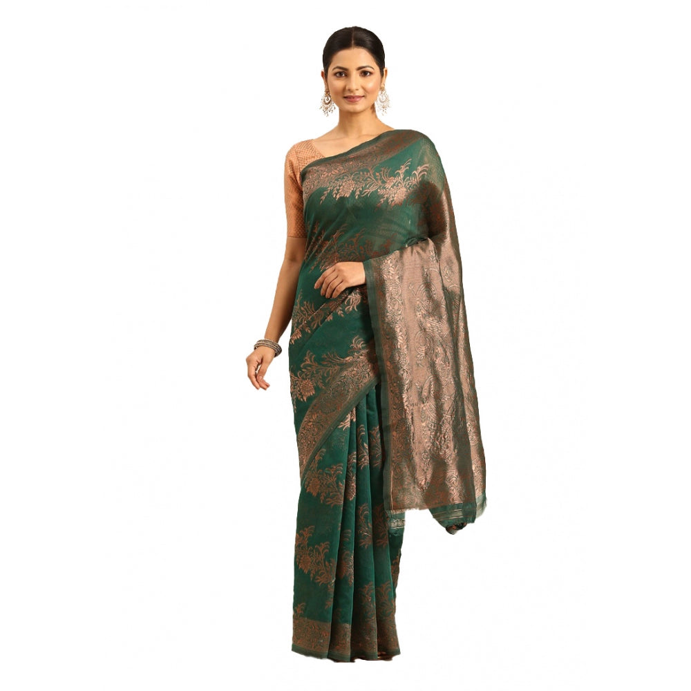 Clasymist Women's Cotton Woven Design Saree With Unstitched Blouse 5.5Mtr (Green)