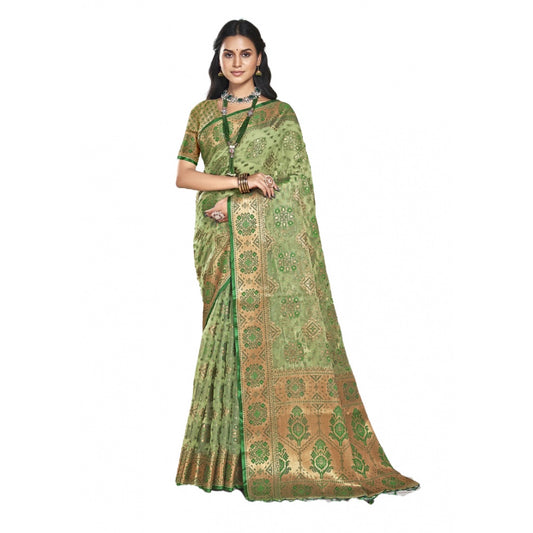 Clasymist Women's Organza Woven Design Saree With Unstitched Blouse 5.5Mtr (Green)