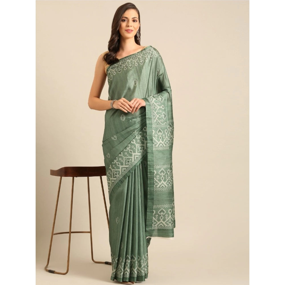 Clasymist Women's Cotton Printed Saree With Unstitched Blouse 5.5Mtr (Green)