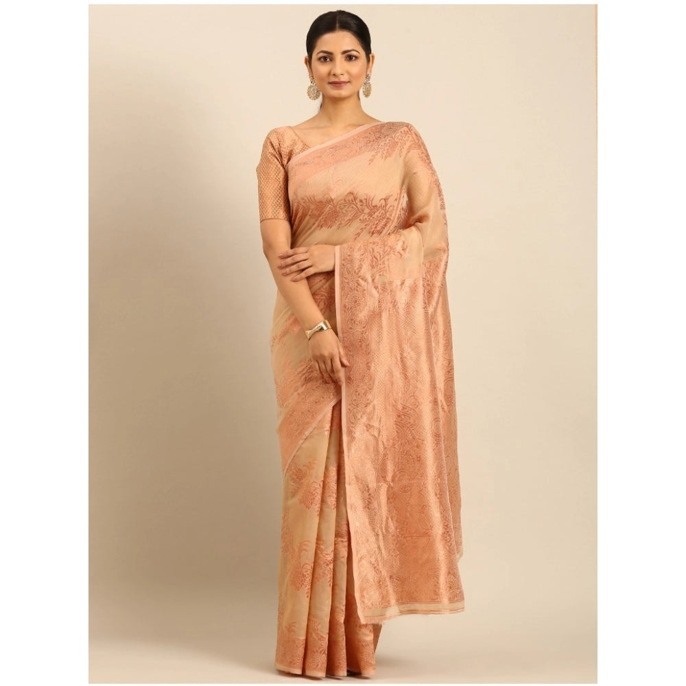 Clasymist Women's Cotton Woven Design Saree With Unstitched Blouse 5.5Mtr (Beige)