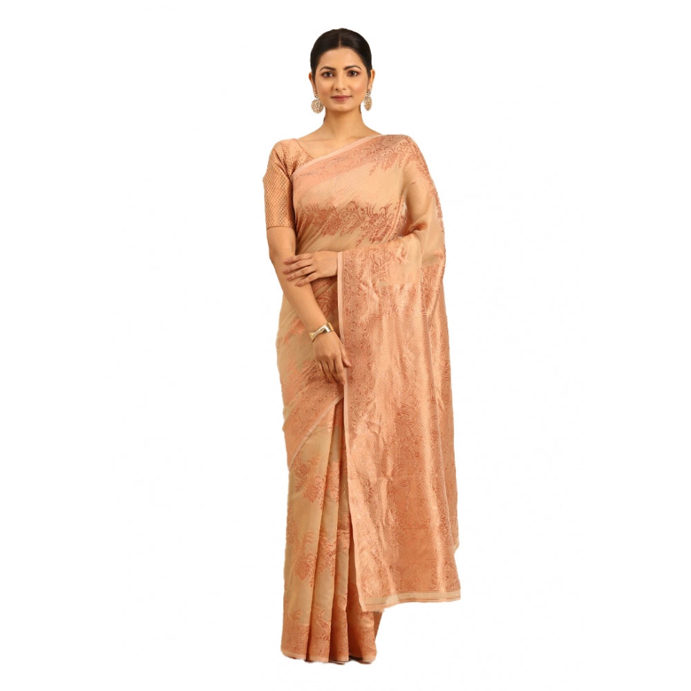 Clasymist Women's Cotton Woven Design Saree With Unstitched Blouse 5.5Mtr (Beige)