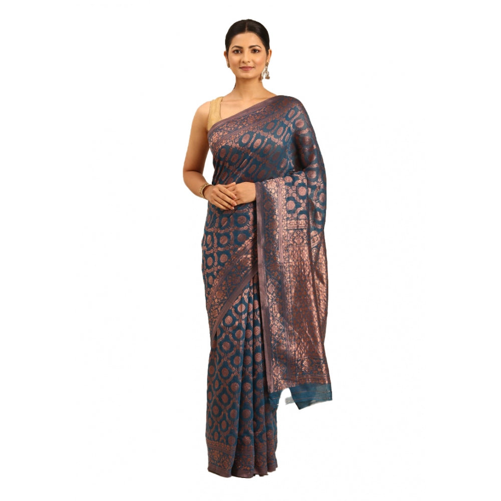 Clasymist Women's Cotton Woven Design Saree With Unstitched Blouse 5.5Mtr (Light-Blue)