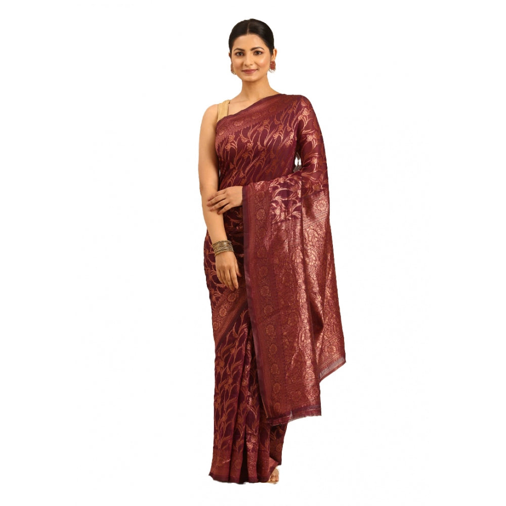 Clasymist Women's Cotton Woven Design Saree With Unstitched Blouse 5.5Mtr (Purple)