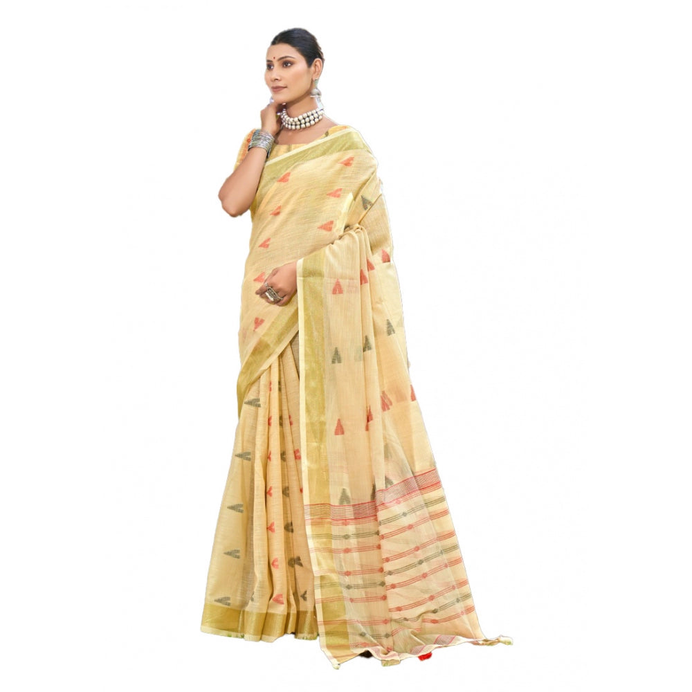 Clasymist Women's Cotton Printed Saree With Unstitched Blouse 5.5Mtr (Gold)