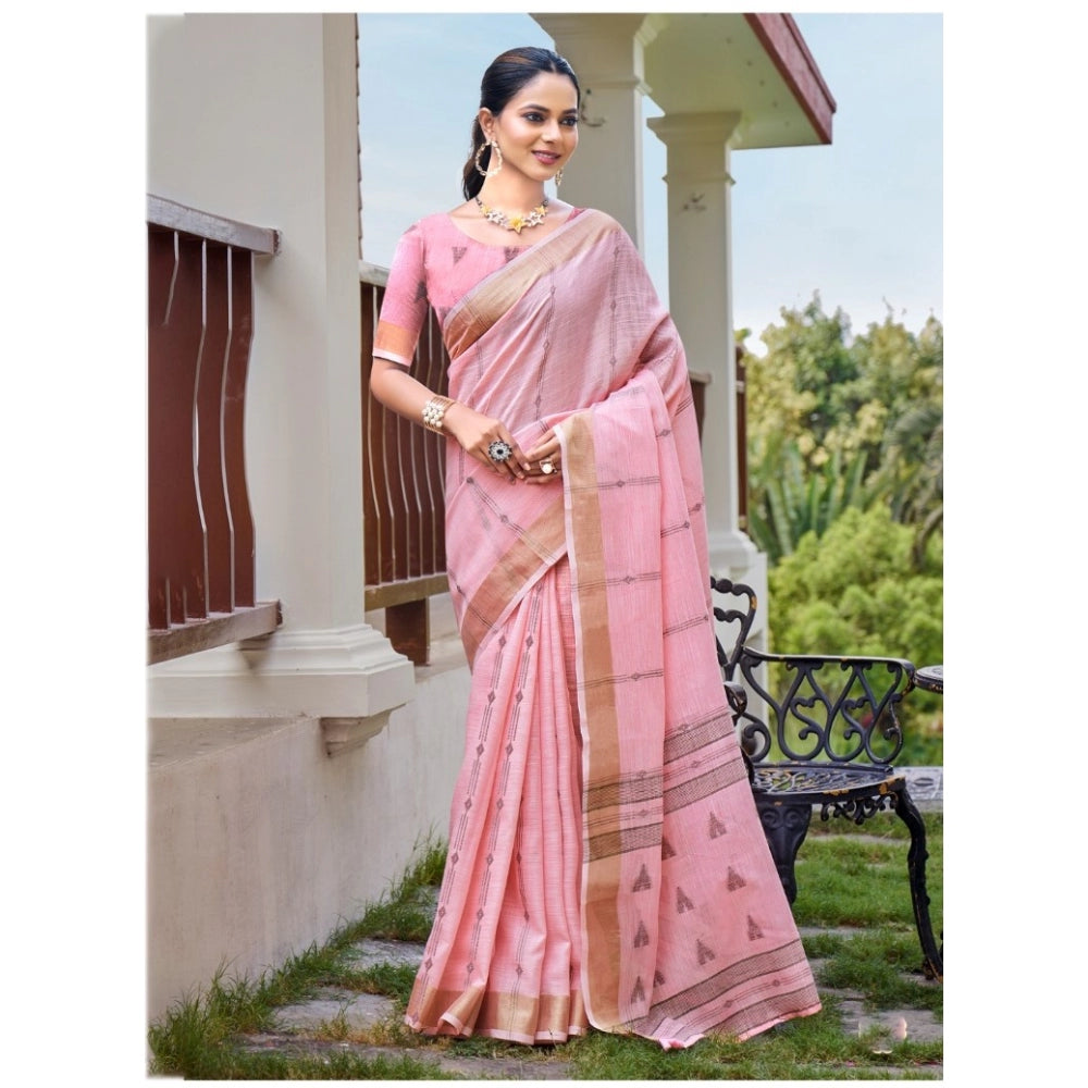 Clasymist Women's Cotton Printed Saree With Unstitched Blouse 5.5Mtr (Pink)