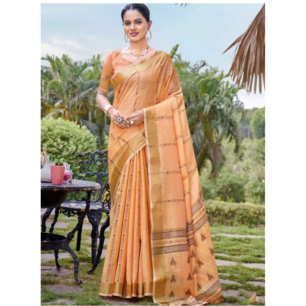 Clasymist Women's Cotton Printed Saree With Unstitched Blouse 5.5Mtr (Orange)