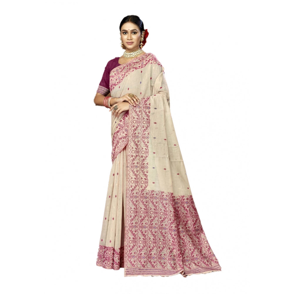 Clasymist Women's Cotton Printed Saree With Unstitched Blouse 5.5Mtr (Purple)